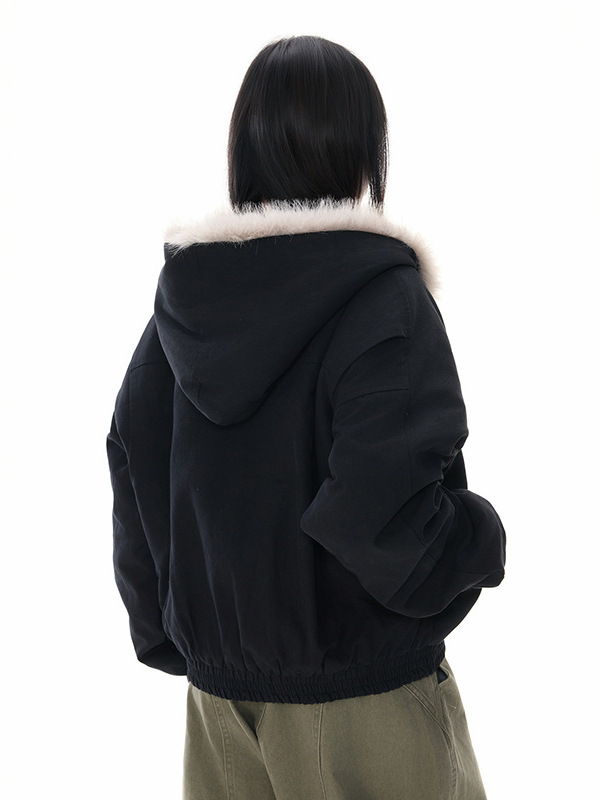 冬季美式棉服中性外套夹棉帆布水洗男女情侣装厚毛领连帽中长棉衣|undefined