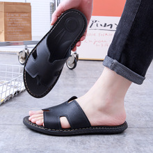新款男士拖鞋夏季外穿防滑耐磨休闲一字拖个性皮革凉拖鞋户外