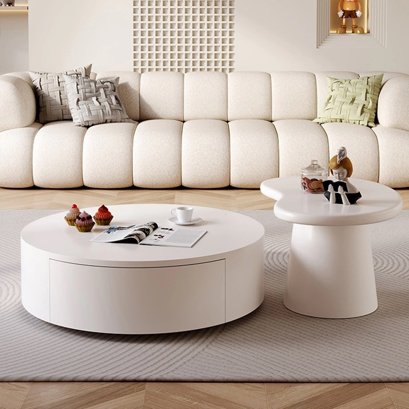 Mesa redonda de roca placa mesa de té TV gabinete combinación hogar sala de estar combinación crema francesa estilo niños y madre combinación mesa de té