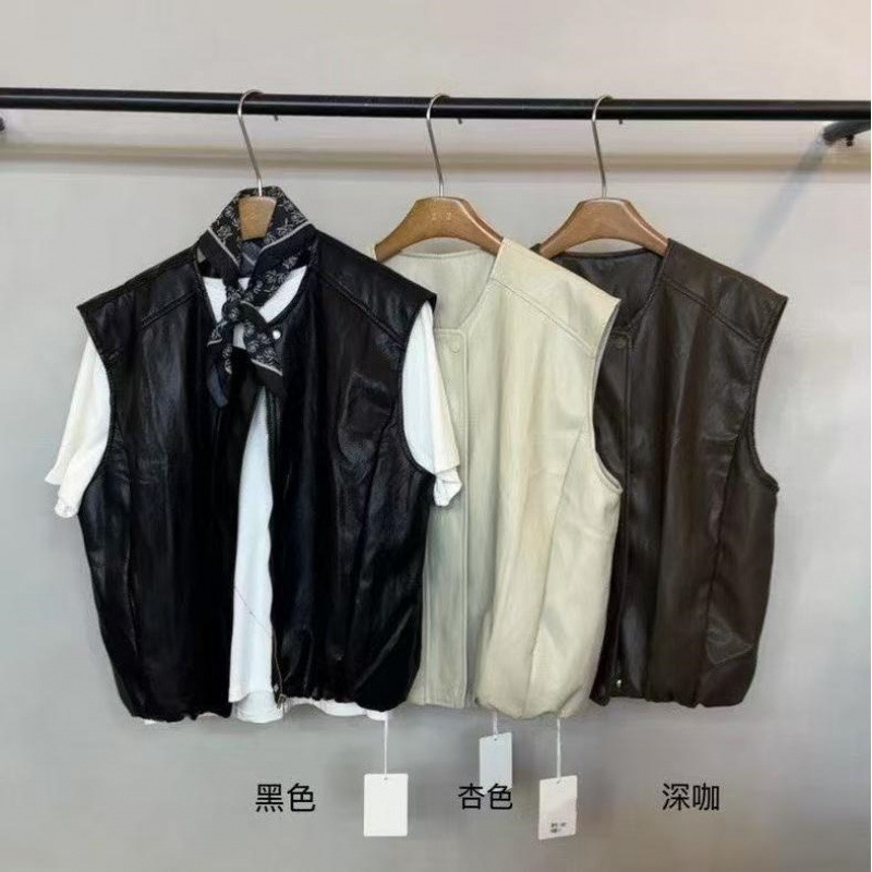 十三行2025秋新款港风复古皮衣马甲外套女装宽松圆领无袖坎肩上衣|undefined