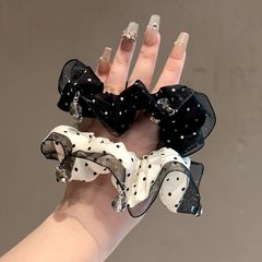 レトロなデザイン、水玉模様、コントラストカラー、肥厚腸リング、気質、ラインストーンペンダント、ローポニーテール、レースヘアリング、ゴムバンド