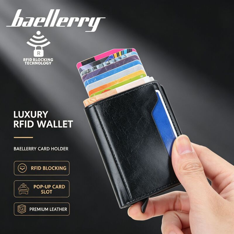 New Men's Short Card Holder with Multiple Card Slots, Automatic Card Ejection, Anti-Magnetic, Anti-Theft Aluminum Case, High-End Wallet New Men's Short Card Holder with Multiple Card Slots, Automatic Card Ejection, Anti-Magnetic, Anti-Theft Aluminum Case, High-End Wallet