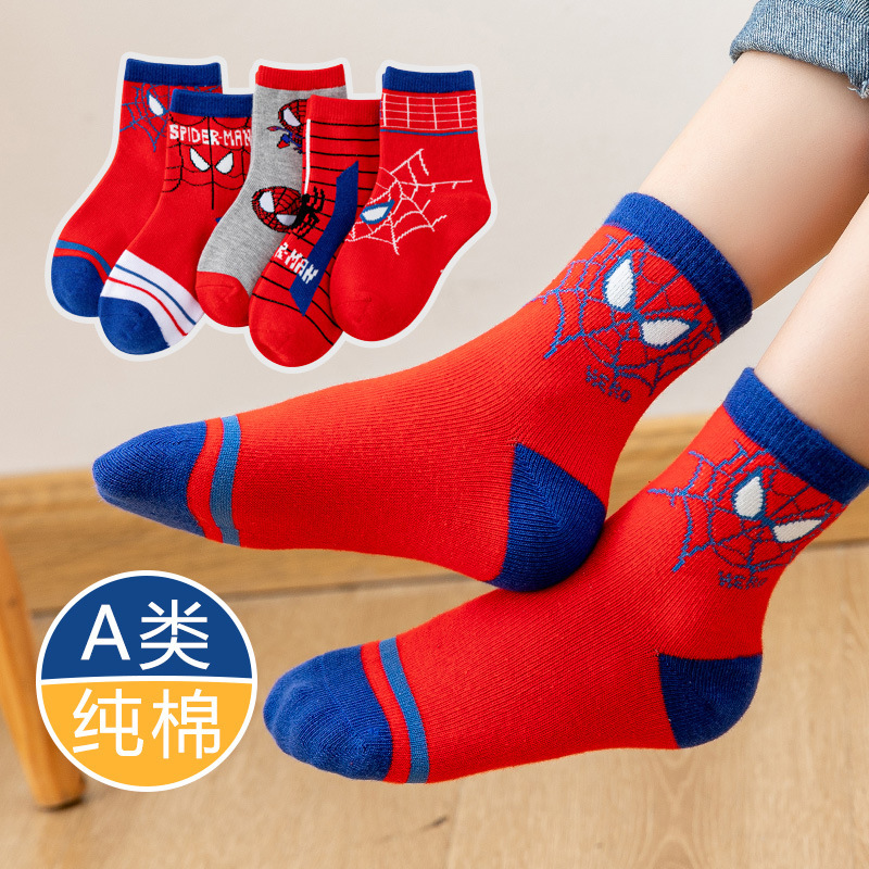 Autumn and Winter New Baby Socks Superhero Spider-Man Cartoon Animation Series Cotton Men's and Women's Mid-Calf Cotton Socks