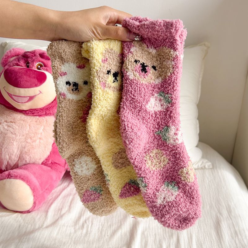 Calcetines de Piso de Terciopelo de Coral para Mujer Cálidos y Gruesos para el Hogar