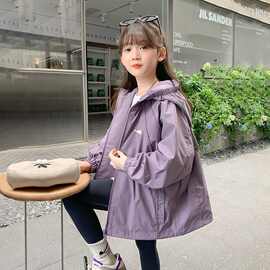 儿童冲锋衣2025秋冬新款中大童洋气防风外套女孩爆款黑紫色外套潮