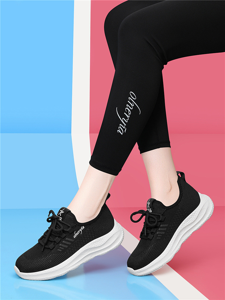 Giày sneaker nữ dệt kim lưới thoáng khí đế mềm đi bộ chạy bộ du lịch — 6045 Màu be, 6045 Da đen chi tiết 18