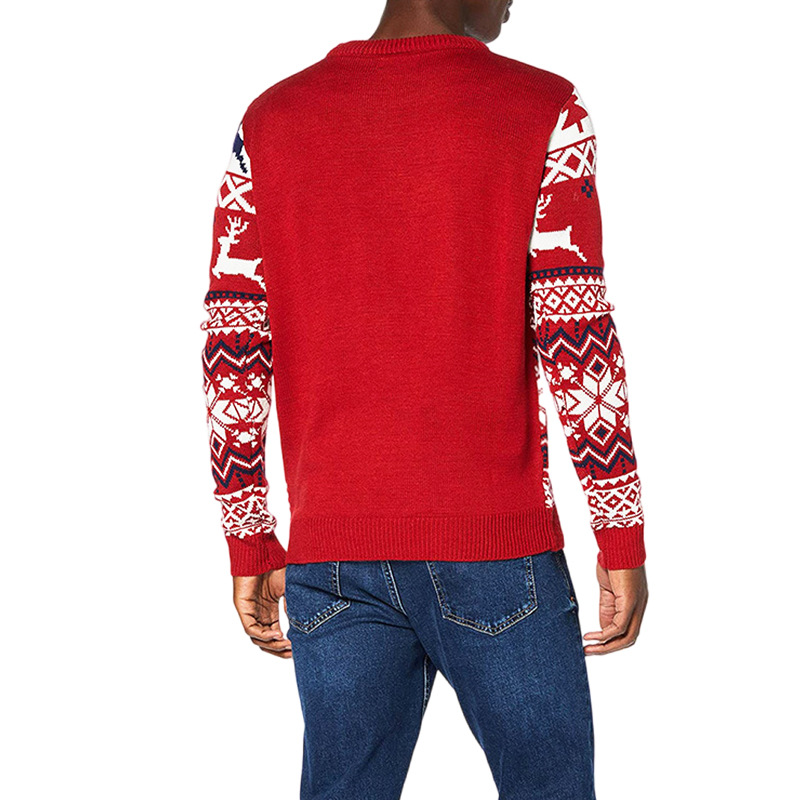 Suéter de punto americano retro personalizado ambiente navideño logo envolvente cuello redondo suéter de punto a rayas geométricas