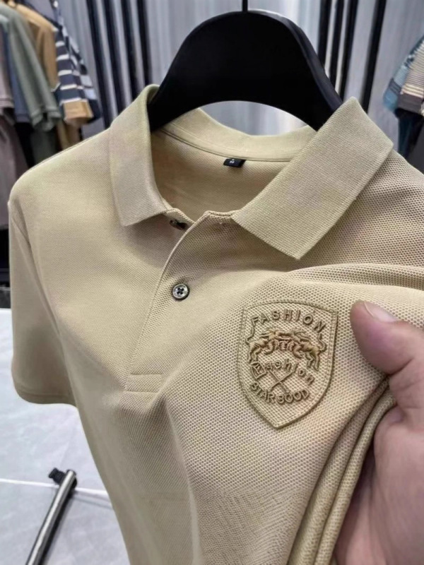 軽くて高級な高級刺繍ポロシャツメンズビジネスラペル半袖Tシャツトップ2025夏トレンドのクロスボーダー限定|undefined