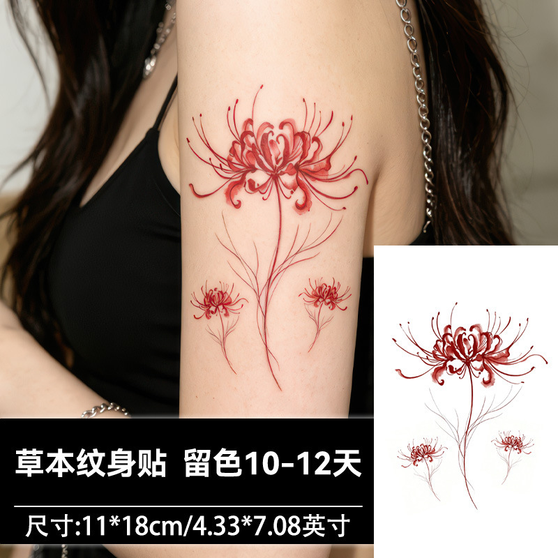 Three Flowers of the Red Spider Lily Temporary Tattoo Stickers, Long-Lasting Waterproof, Dreamy Red Flower Tattoo for Girls, for Arms and Legs Three Flowers of the Red Spider Lily Temporary Tattoo Stickers, Long-Lasting Waterproof, Dreamy Red Flower Tattoo for Girls, for Arms and Legs