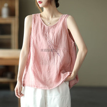 Rj3单/2件装吊带背心女2025夏季棉麻大码宽松薄款上衣短袖T恤女直