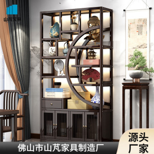 New Chinese Style Solid Wood Display Cabinet Wine Shelf Household Storage Rack Tea Set Tea Combination Rack Antique Rack Living Room Partition