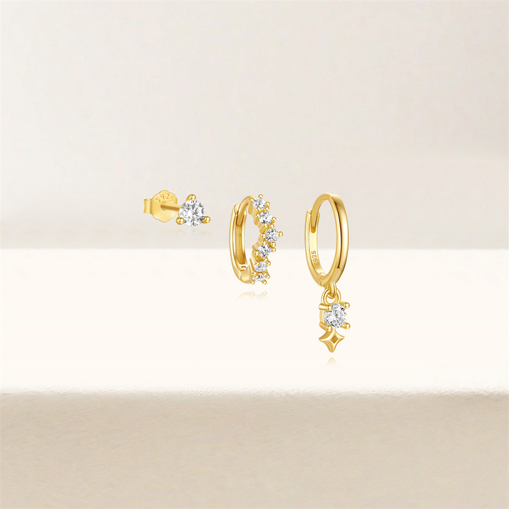 4g Weight 925 Sterling Silver Ear Needle Material Zircon Inlay Material Earrings Classification 1 Set Quantity Holiday, Daily Occasion 925 Sterling Silver Material Geometric Pattern Women's Gender Inlay Design Simple Style Style 1 Set 925 Sterling Silver Zircon Geometric Earrings 8