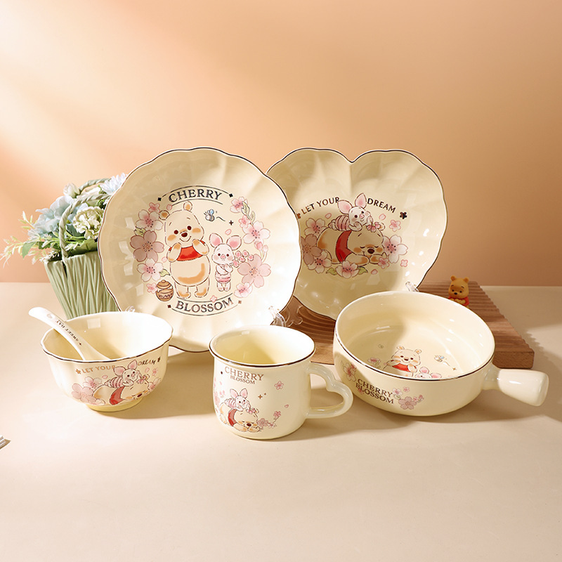 Disney Winnie the Pooh Single-Person Ceramic Household Gift Box Tableware Set Gift Bowls and Plates New Product Wholesale