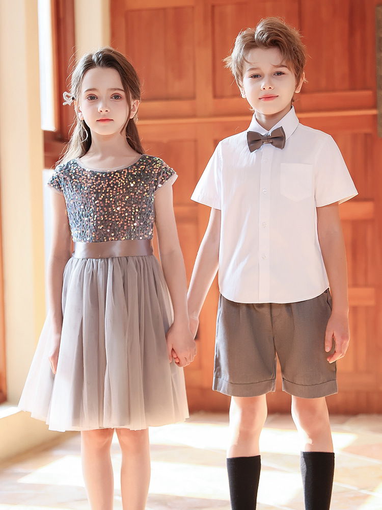 Vestido de presentación infantil del Día del Niño, vestido pequeño del anfitrión, vestido de coro de estudiantes de primaria y secundaria, vestido de presentación de recitación