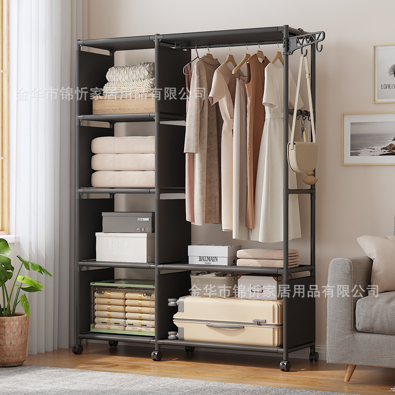 armario simple casero dormitorio piso a prueba de polvo armario de ropa de alquiler almacenaje tubo de acero grueso montaje armario simple