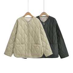 外国貿易卸売り秋の新型欧米風キルティングポケット飾りゆるいカジュアル綿服コート