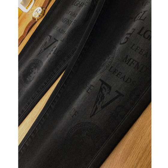 European Station High-end Light Luxury Lion Print Jeans Men's Trendy Brand 2024 New Fashion Slim-fit Skinny Pants