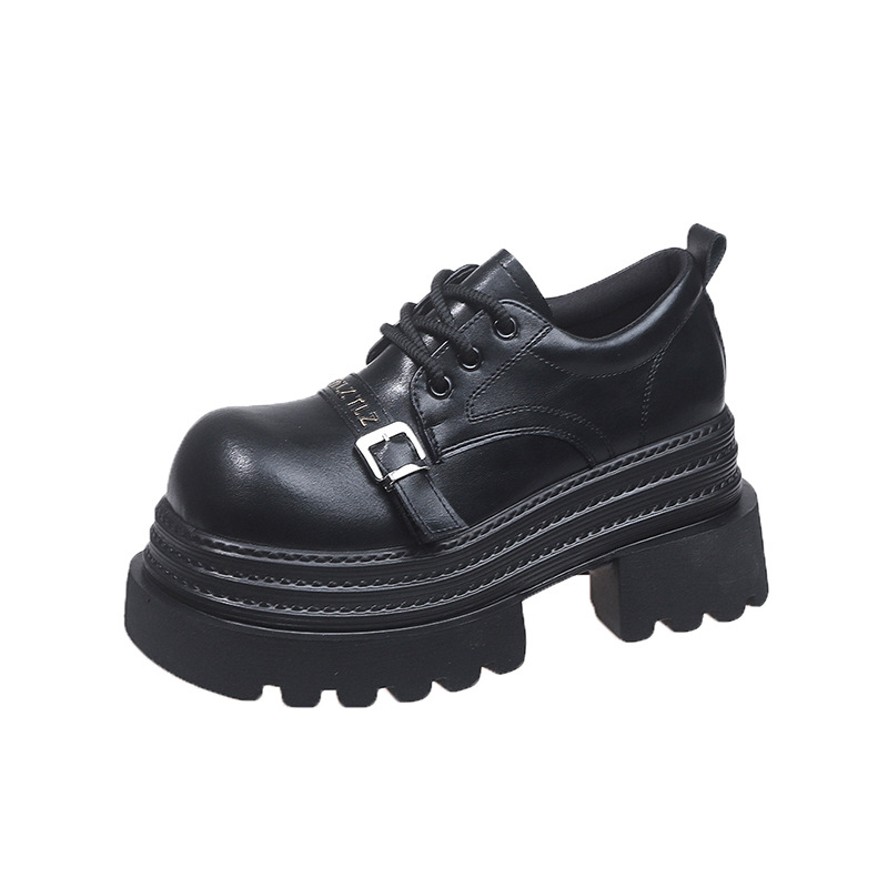 Pequeño 8cm de altura ~ cordón zapatos de Lefour zapatos de cuero para mujeres 2025 primavera universal zapatos de muffin de suela gruesa