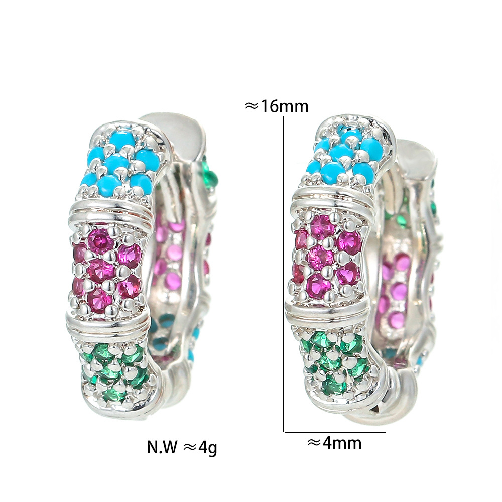 Geometric Pattern Unisex Gender Plating Design Fashion Style New Style Colored Diamond Bamboo Earrings Personality Geometric Irregular Shape Copper Earrings
