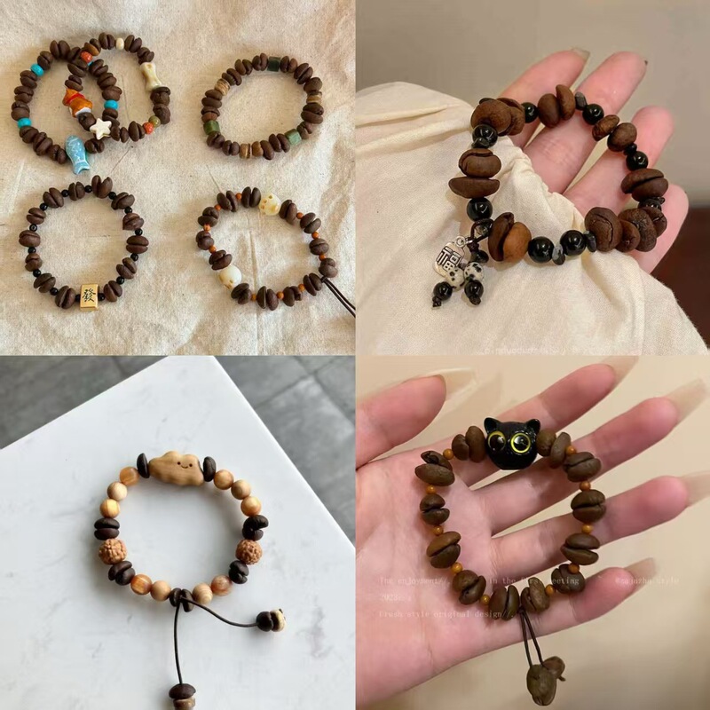 New Chinese-Style Tiger Eye Stone Beaded Bracelet, Wooden Bead Agate Beaded Bracelet, Fortune Coffee Bean Bracelet, Artistic Retro Niche New Chinese-Style Tiger Eye Stone Beaded Bracelet, Wooden Bead Agate Beaded Bracelet, Fortune Coffee Bean Bracelet, Artistic Retro Niche