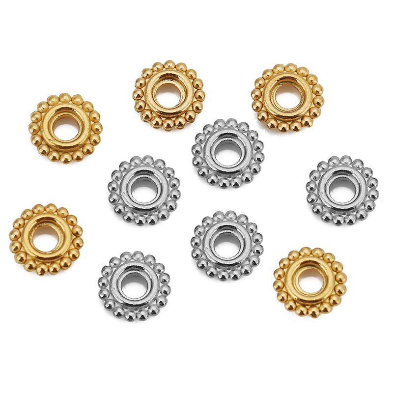 6mm Stainless Steel Lace Wheel Bead Spacer Polka Dot Ring Spacer Bead DIY Beaded Bracelet Necklace Gear Bead Accessories