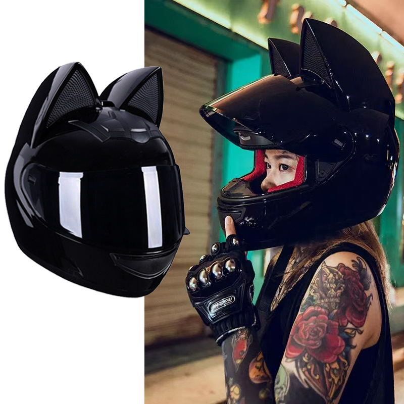 Hnj Electric Motorcycle Cat Ear Helmet Women's All-Season Full-Face Helmet Cross-Border Hot Sale Unisex