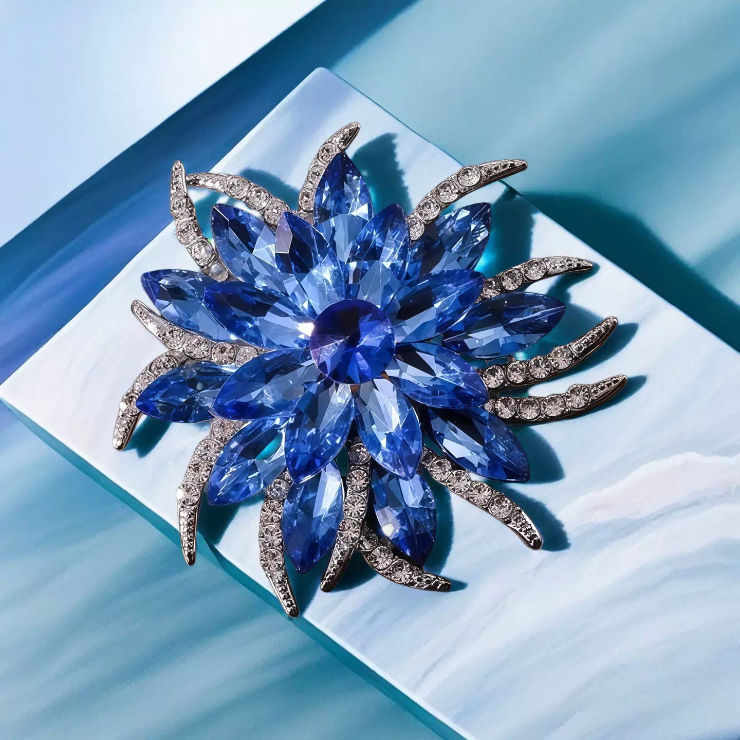 欧美夸张设计合金水晶花朵胸针奢华气质女士西装大衣胸花饰品别针