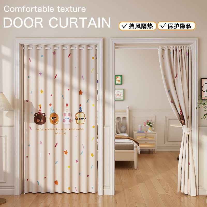 Bedroom Room Household Privacy Door Curtain, No-Drill Wind-Blocking Air Conditioning Curtain, Kitchen Toilet Bathroom Partition Curtain