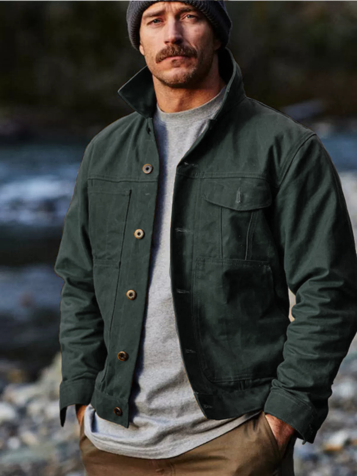 2025 primavera nueva chaqueta de hombre Amazon botón múltiple bolsillo europeo y americano chaqueta clásica retro independiente stand cardigan