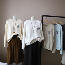 [比正]2025冬季新款韩版圆领刺绣加绒加厚宽松休闲百搭卫衣女5280