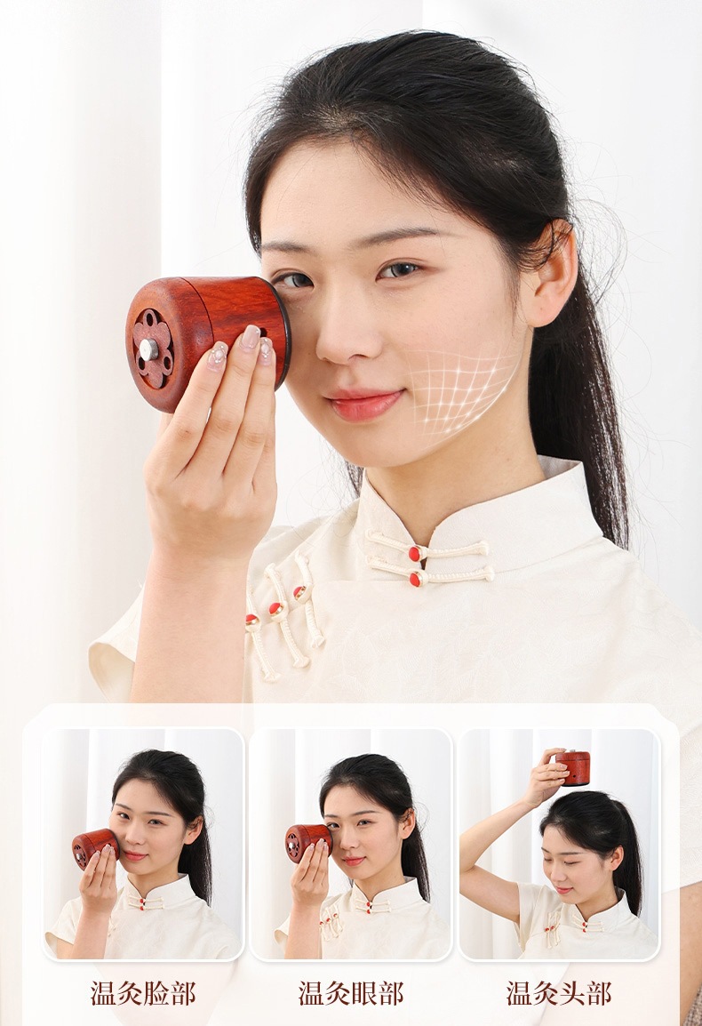 Facial Moxa Jar with Bian Stone Peach Blossom Moxibustion Tool for Home Warm Facial Care with Moxa Cones Oil Tweezers and Chart in use