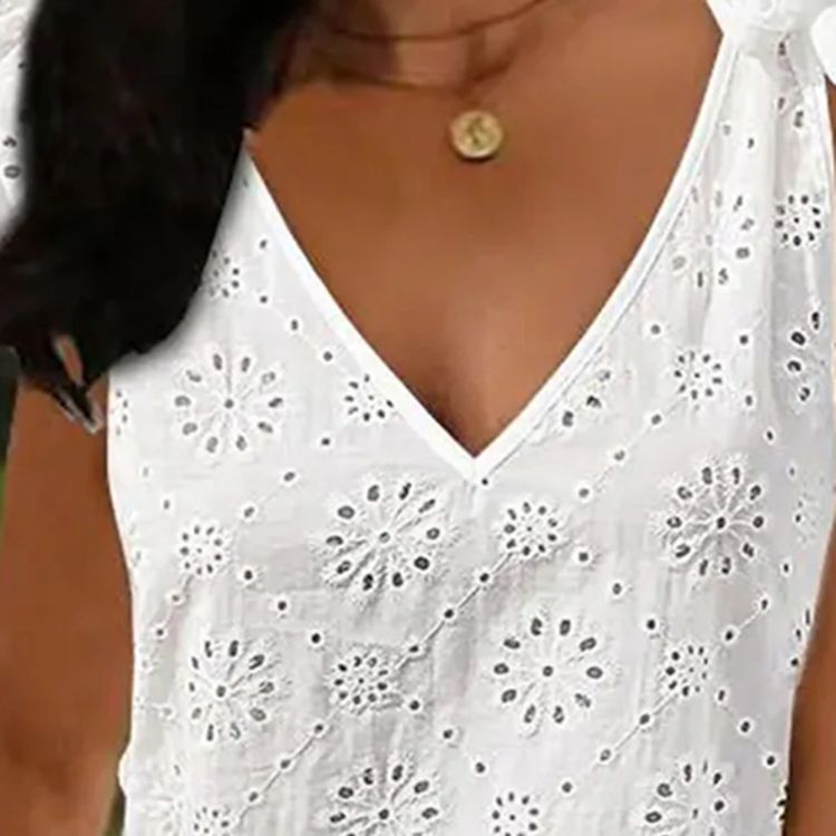 2025 Summer Fashion New Release/Amazon Wis Hot Selling White Embroidered Hollow V-Neck Strappy Dress