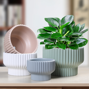 Nordic Minimalist Ceramic Flower Pot with Vertical Stripes, Creative Off-White Tall Model, Extra Large and Medium Size for Home Balcony, Suitable for Pothos and Orchids
