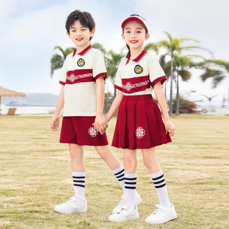 Summer uniform set for kindergarten graduation photos, first-grade sports day class wear, primary school British style school uniform set
