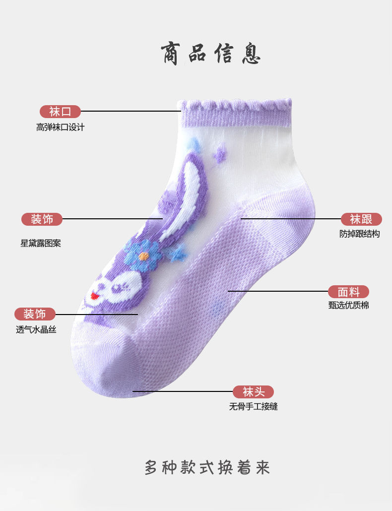 商品详情图_儿童水晶袜夏季薄款女童纯棉冰丝袜中大童公主花边宝