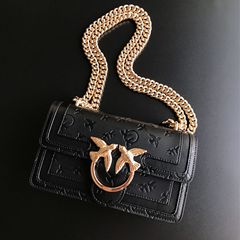 New Pinko-style high-quality leather floral chain feather crossbody bag for women, suitable for single shoulder, crossbody, and underarm carrying.