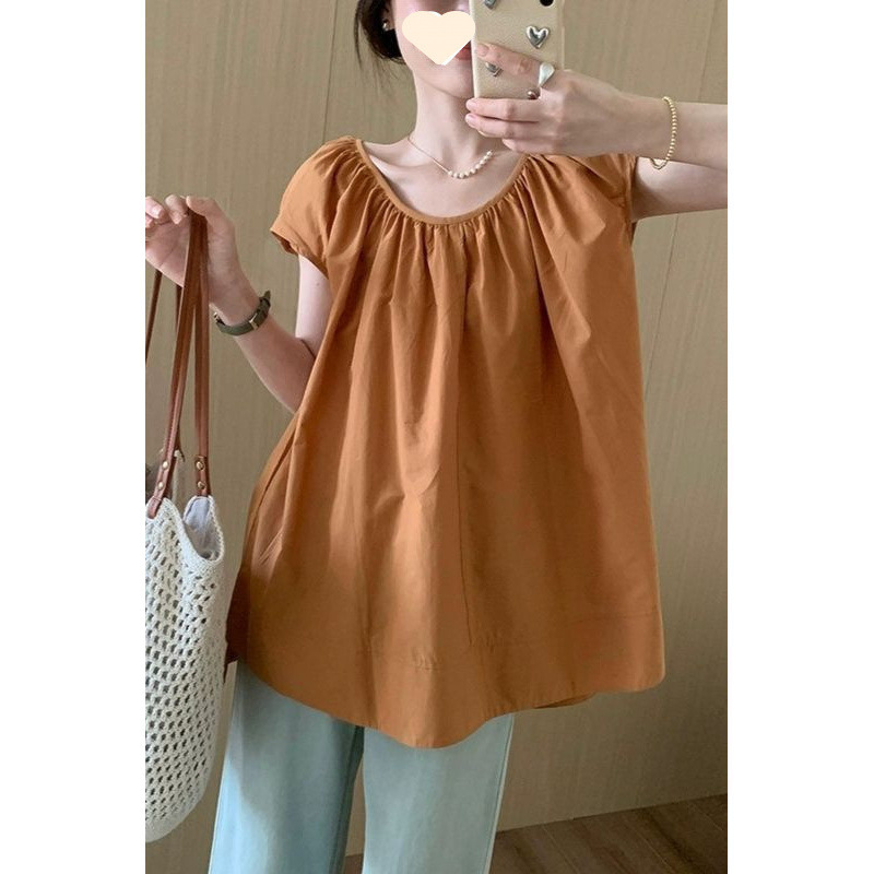 Loose Mid-Length Cotton Blouse with Flutter Sleeves 2025 Summer New Korean Style Versatile Slimming Elegant Women's T-Shirt