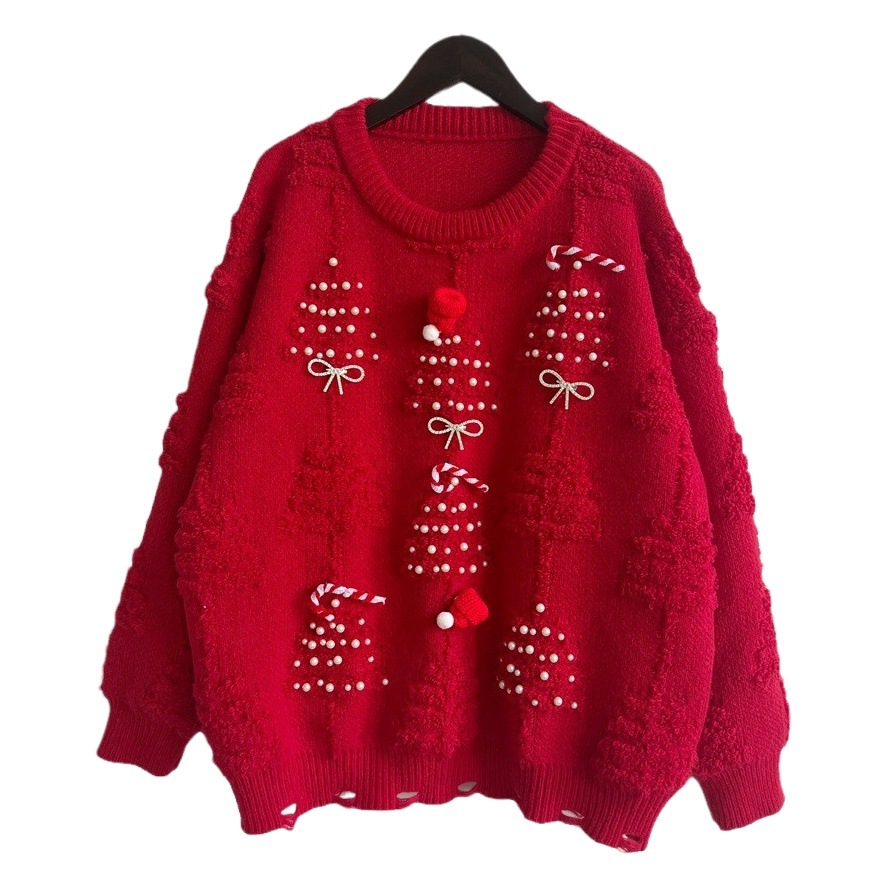 Suéter Navideño 2025 con Perlas Hechas a Mano y Decoración 3D para Navidad y Año Nuevo, Estilo Transfronterizo para Amazon image 1