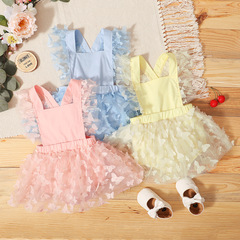 Baby Bodysuit with Butterfly Mesh Skirt for Girls, Insleeveless Backless Bodysuit
