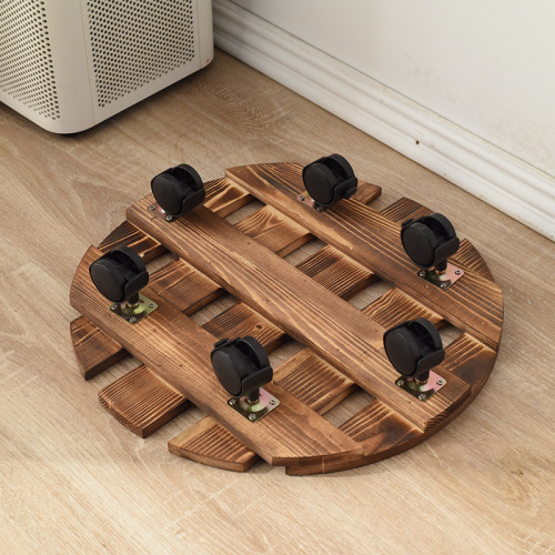Cross-border gardening creative flower pot stand thick solid wood round tray with wheel mobility 360-degree swivel flower pot stand