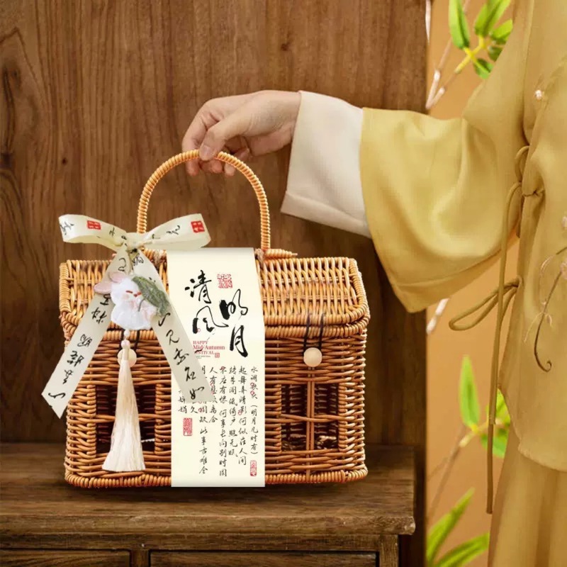 2025月饼礼盒蛋黄酥包装盒中秋广式流心奶黄月饼送礼手提竹篮礼盒|undefined