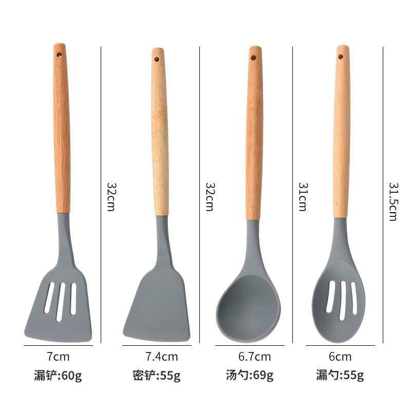新款厨房刀具套装耐高温食品级硅胶烹饪汤勺铲15件套硅胶厨具套装