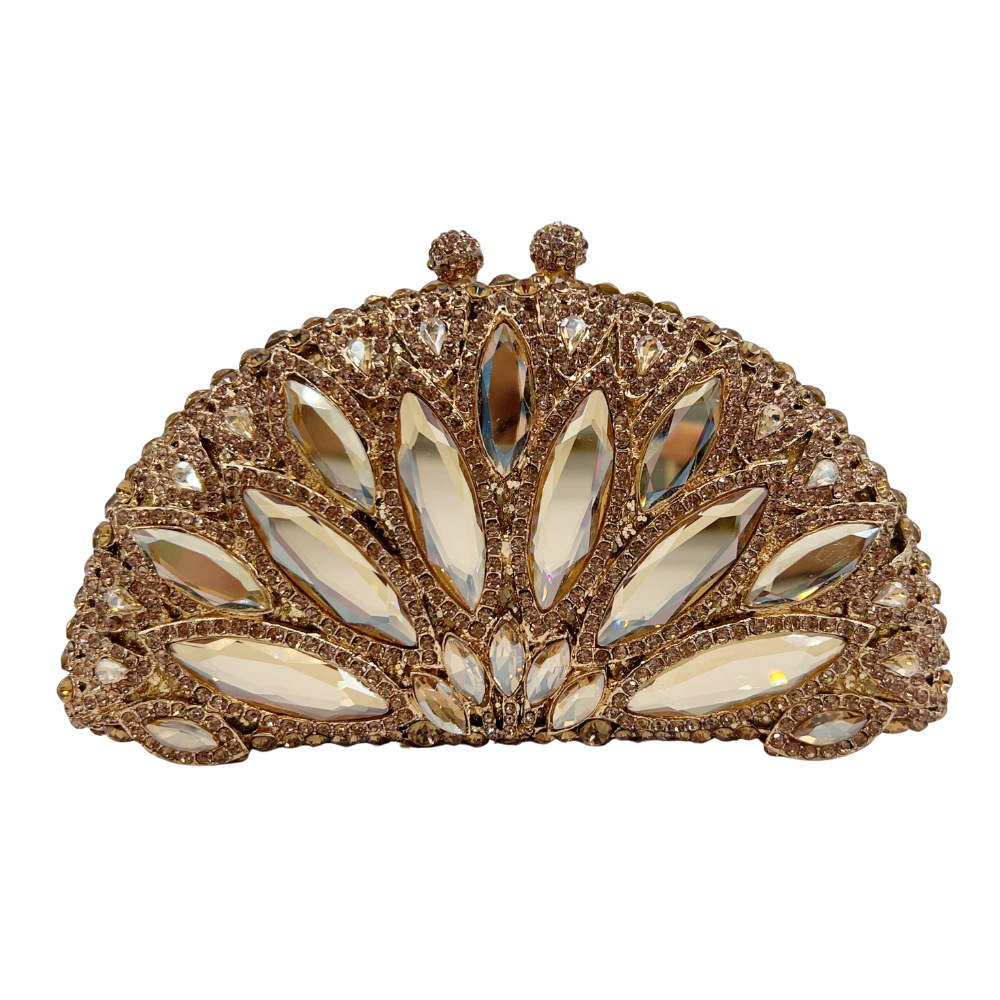 Túi satchel nữ đính pha lê kim cương hình quạt marquise sang trọng dự tiệc — vàng, Vàng AB, Kim cương trắng trên vàng, Kim cương bạc trên nền đen chi tiết 3