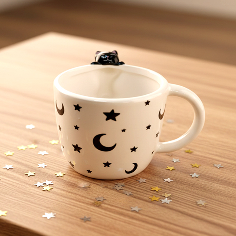 Cerámica taza de Halloween, taza de gato, taza de cerámica pintada a mano, taza de animales, taza de agua de pareja, encantadora