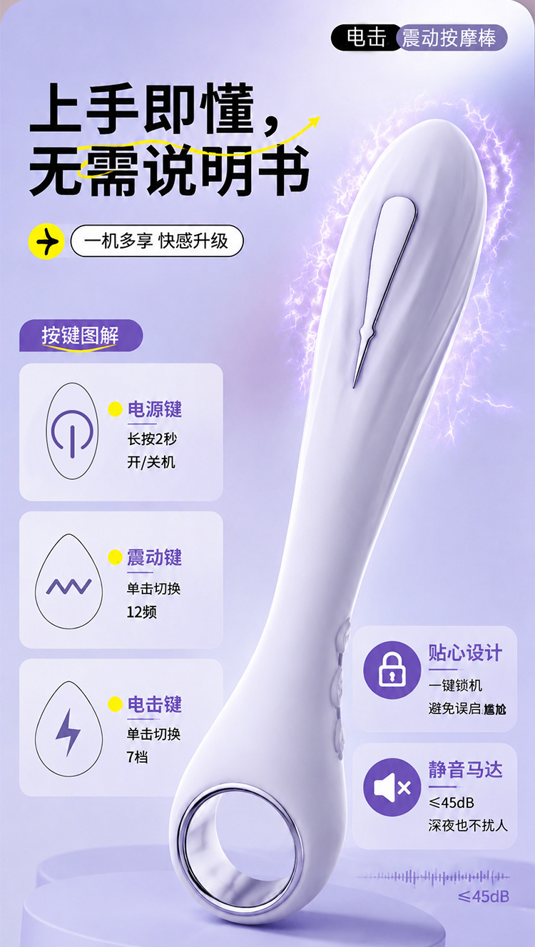 Electric Massage Wand for Women, ABS Body, Button Control, White — detail image 12