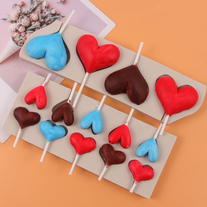 Valentine's Day handmade heart lollipop mold, fondant silicone mold chocolate mold, cake decoration insert