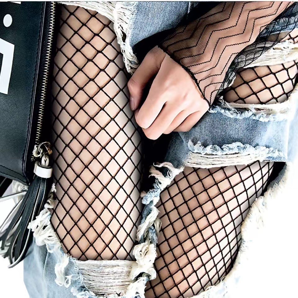 Jeans calcetines de rejilla ahuecados verano fino JK popular seda negra anti-enganche uniforme de mujer estilo coreano todo partido pantimedias