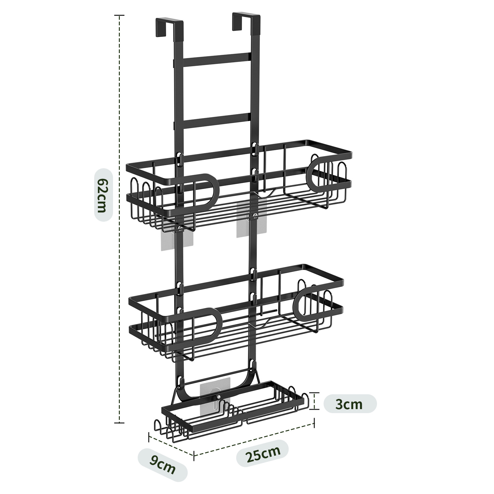 Estante de almacenamiento de baño sin perforar, estante de almacenamiento de cesta colgante en capas montado en la pared, estante de almacenamiento de cuarto de ducha de inodoro