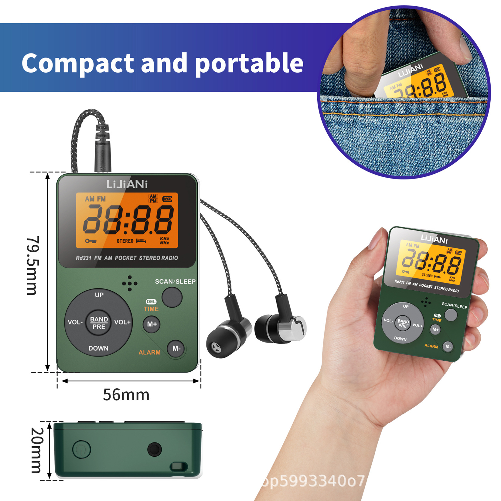 RD231便携式手持收音机 FM/AM 2波段高灵敏度 中波/调频