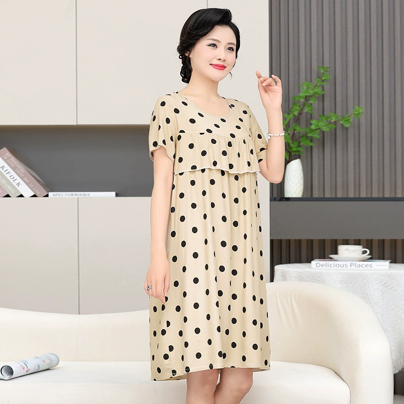 Хлопчатобумажные шелковые пижамы для мам, летние носибельные платья, домашняя одежда для женщин среднего и пожилого возраста, женские ночные рубашки с принтом.
